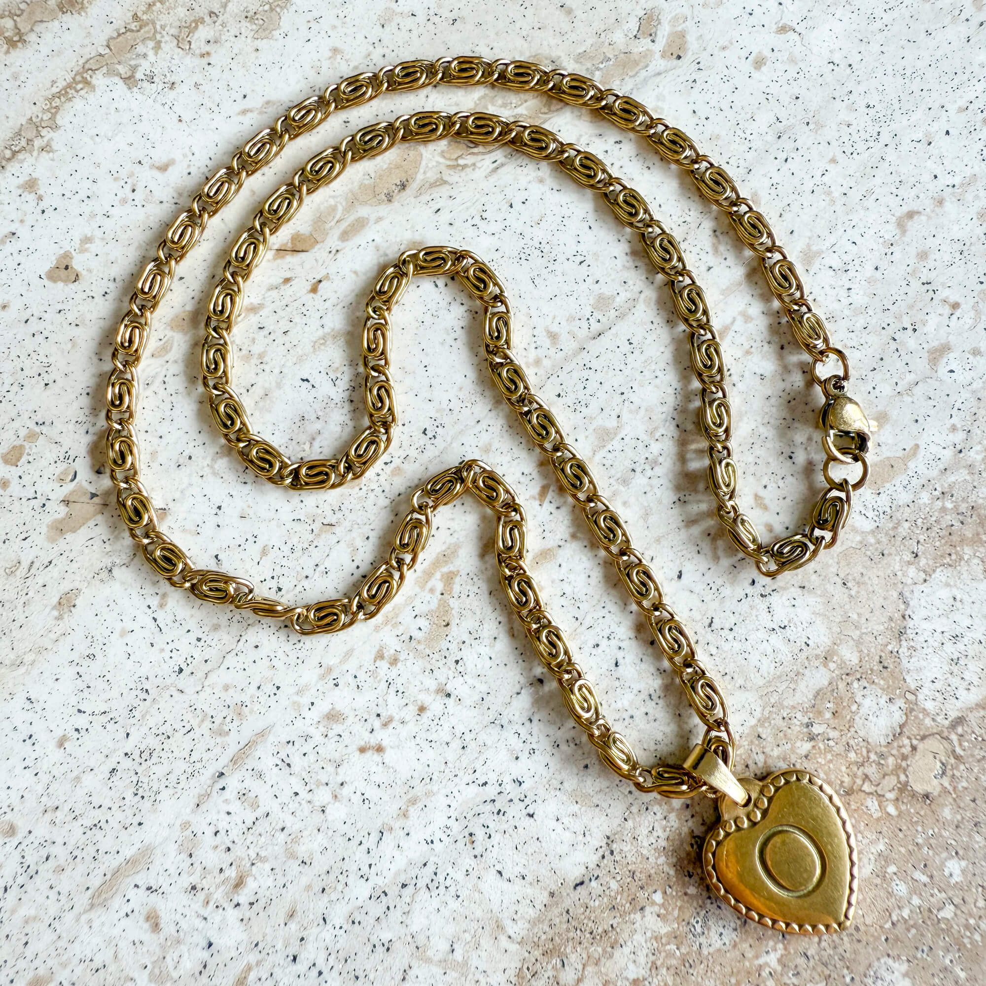 Vintage Initial Heart Pendant Necklace Gold