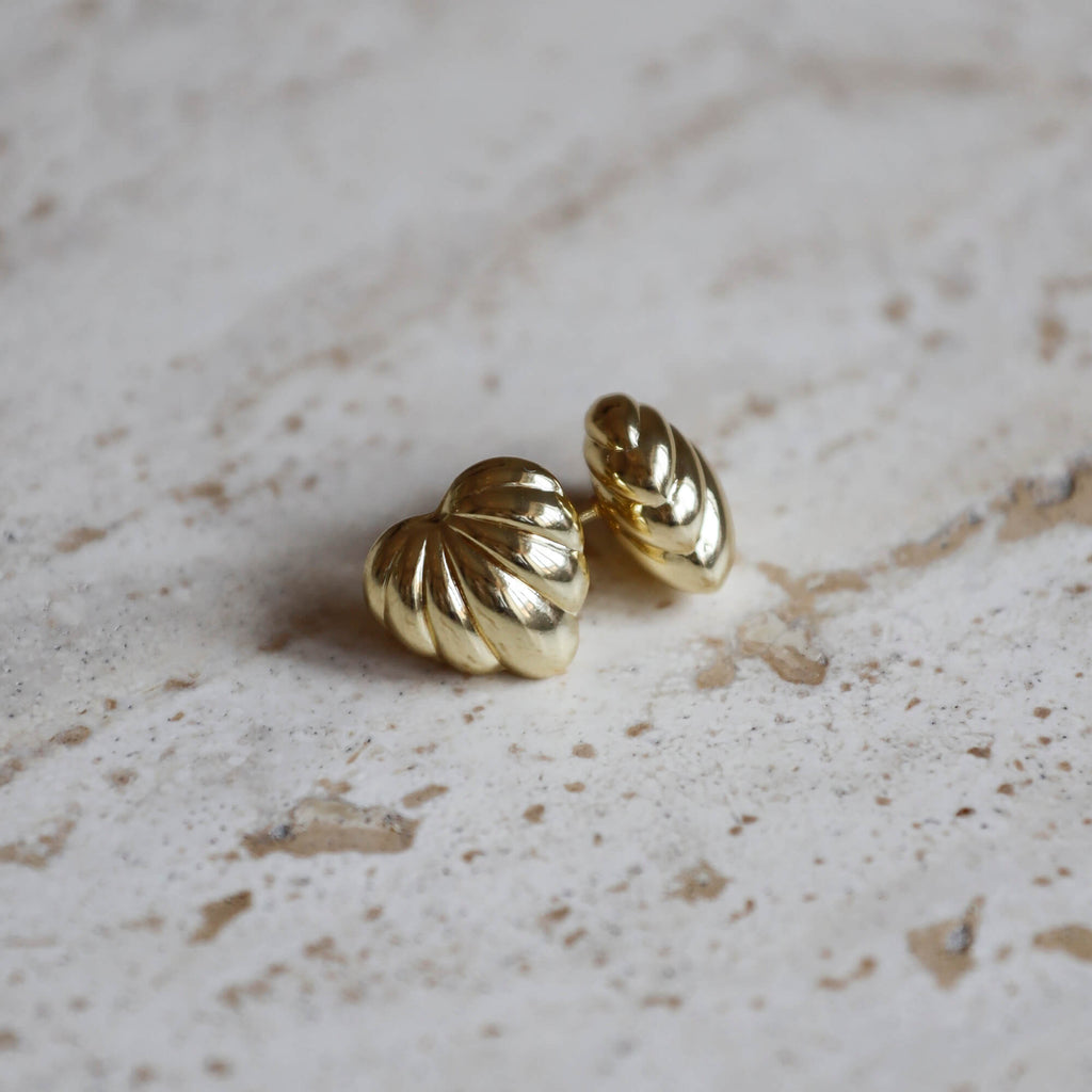 Gold-plated on sterling silver oversized puffy heart statement earrings, playful bold fashion iconic. - Solinu Jewellery