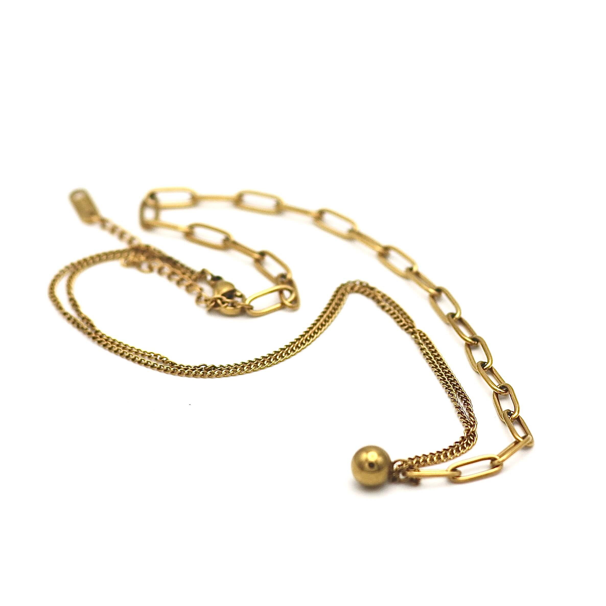 Mixed Paperclip Link and Ball Necklace