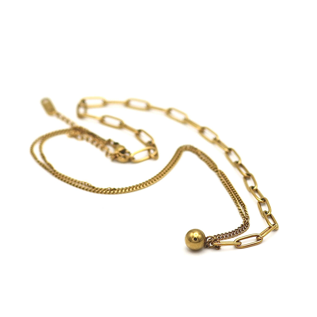Mixed Paperclip Link and Ball Necklace