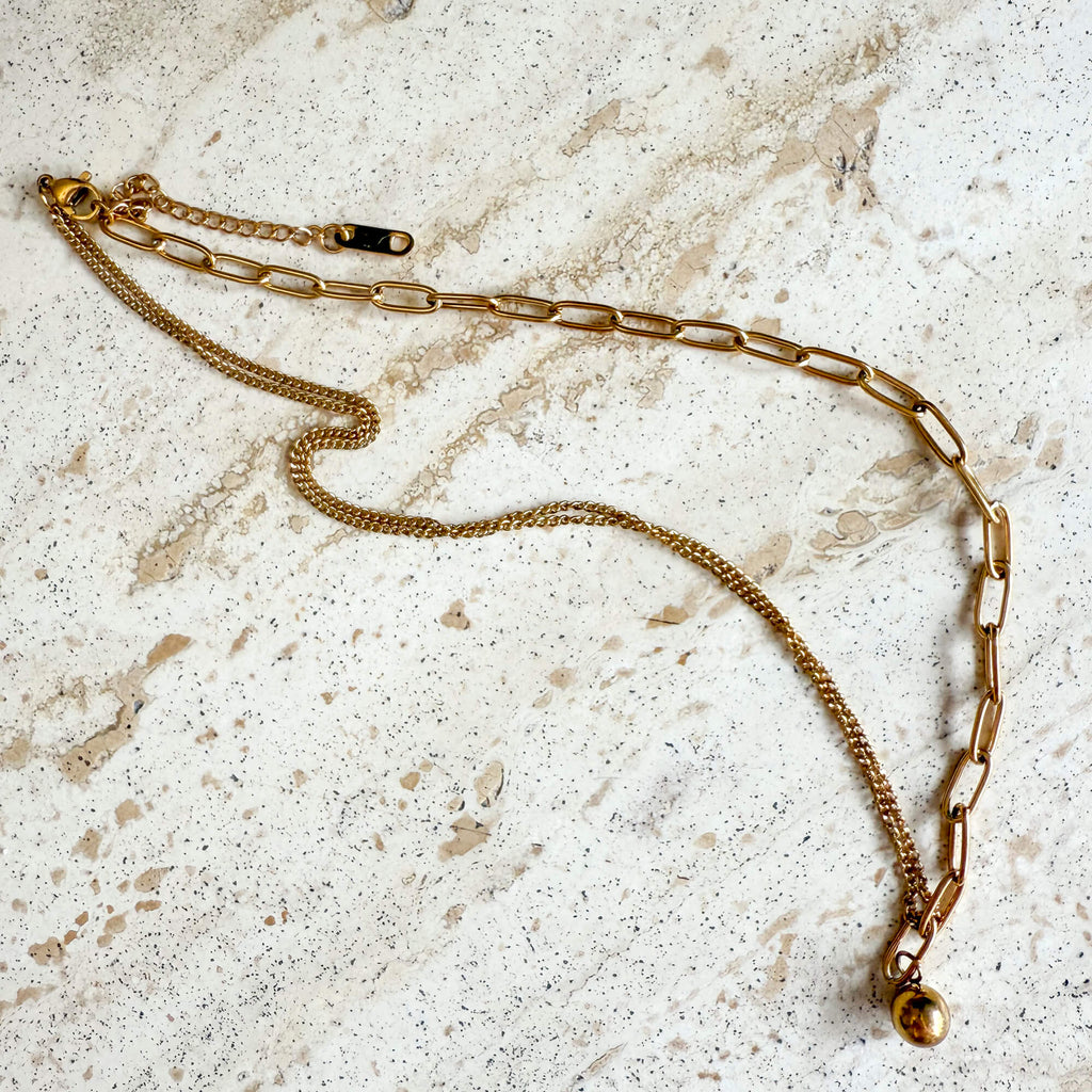 Mixed Paperclip Link and Ball Necklace