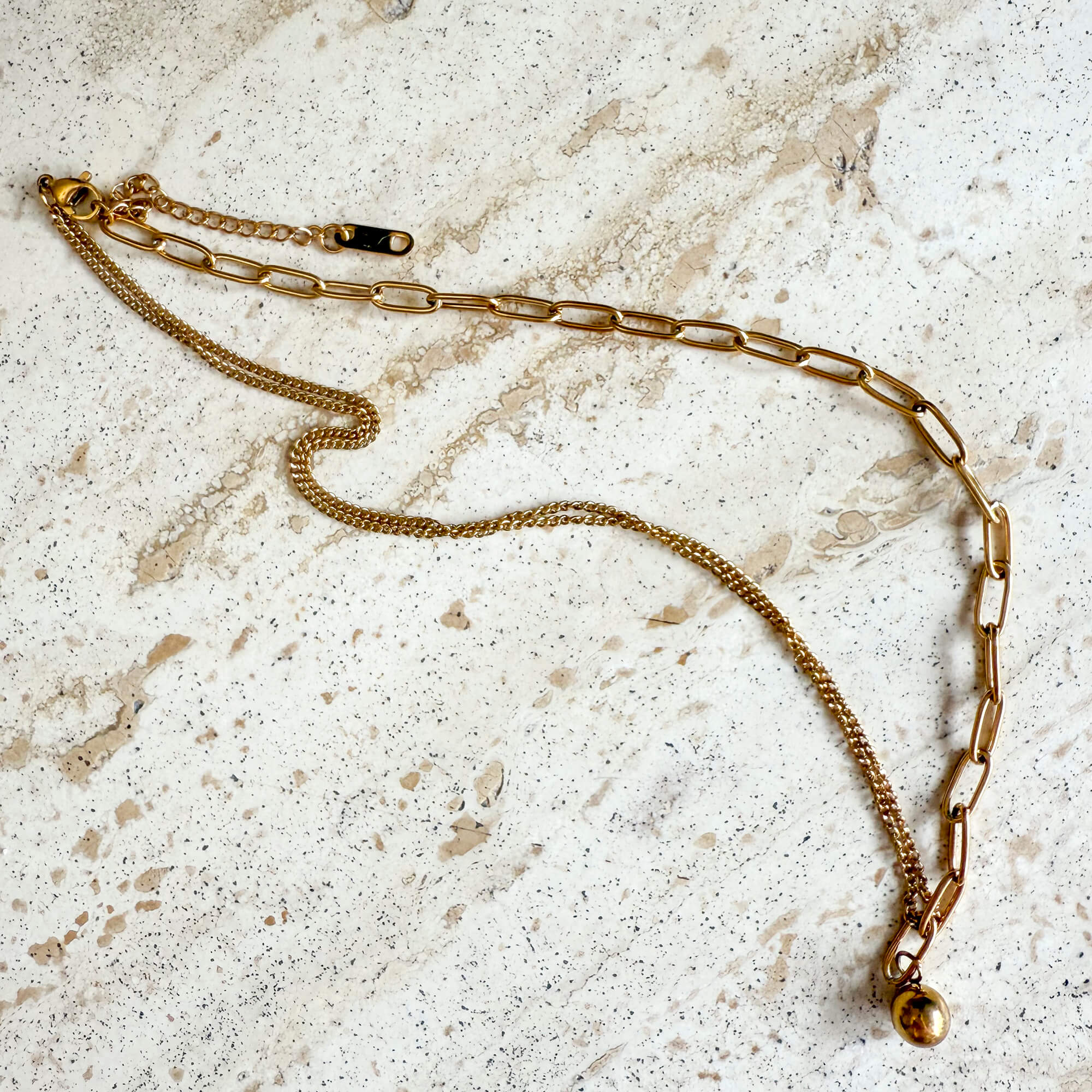 Mixed Paperclip Link and Ball Necklace