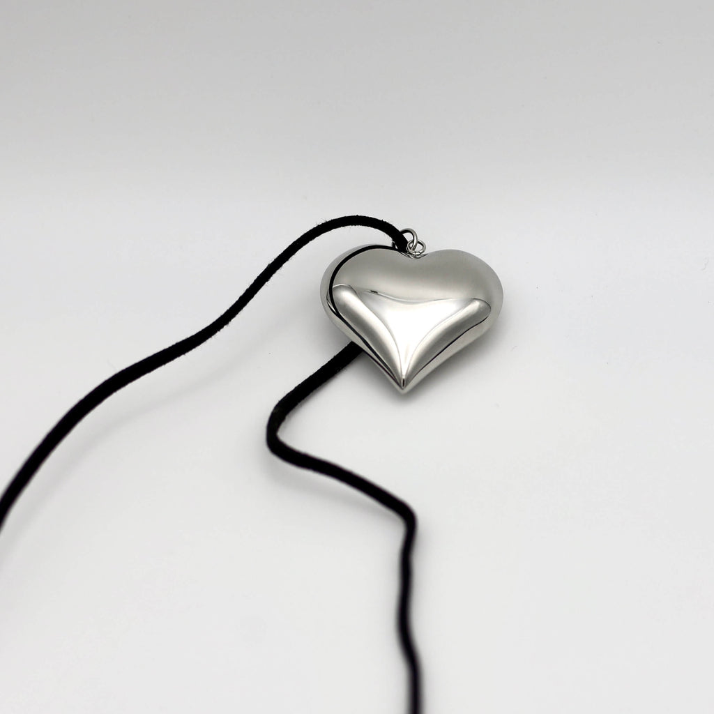Jumbo Silver Puffy Heart Necklace