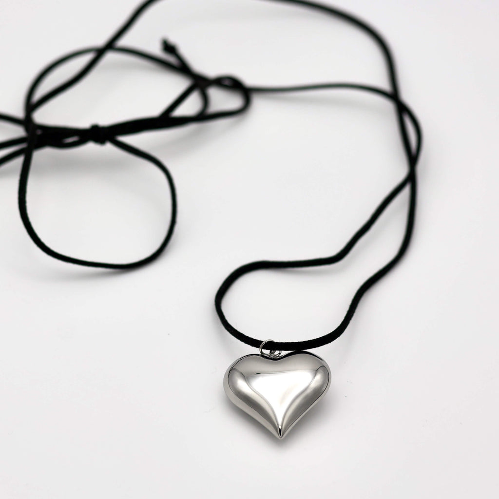 Jumbo Silver Puffy Heart Necklace