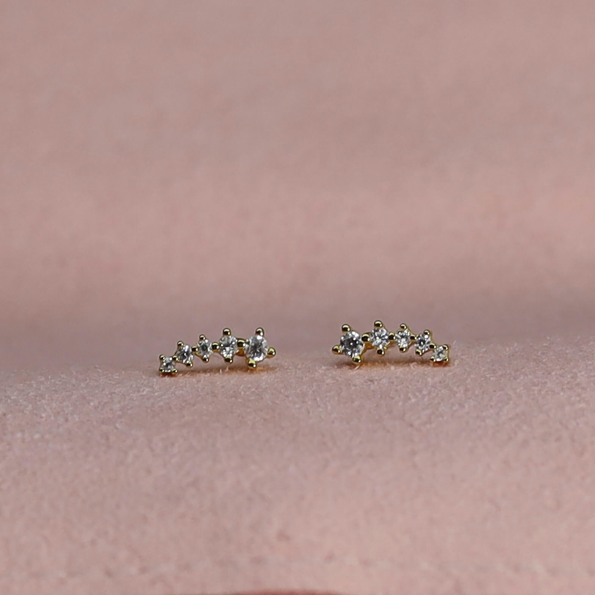 Sparkling ear crawler stud earrings - gold curved design with crystal detail, lightweight and hypoallergenic. - Solinu Jewellery 