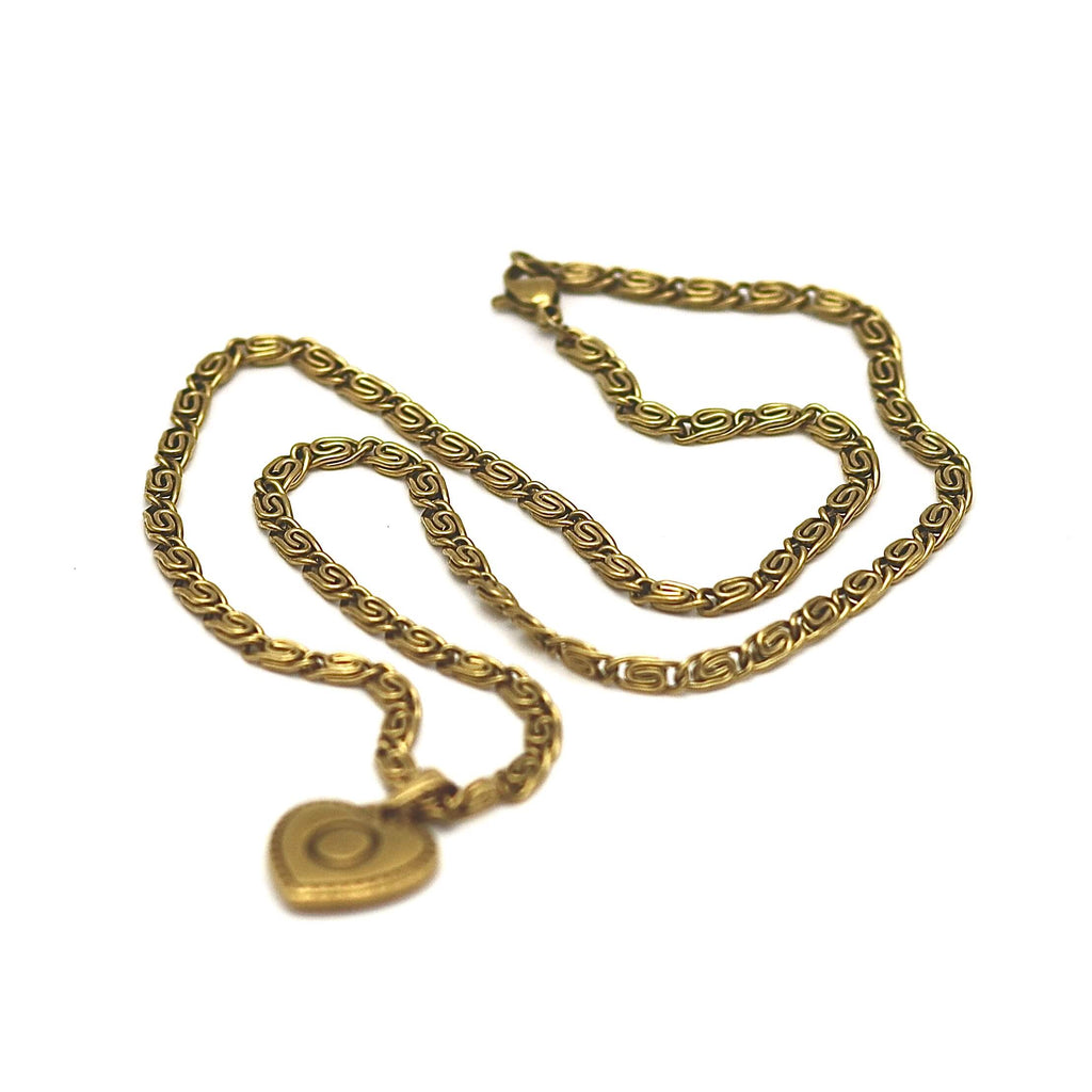 Vintage Initial Heart Pendant Necklace Gold