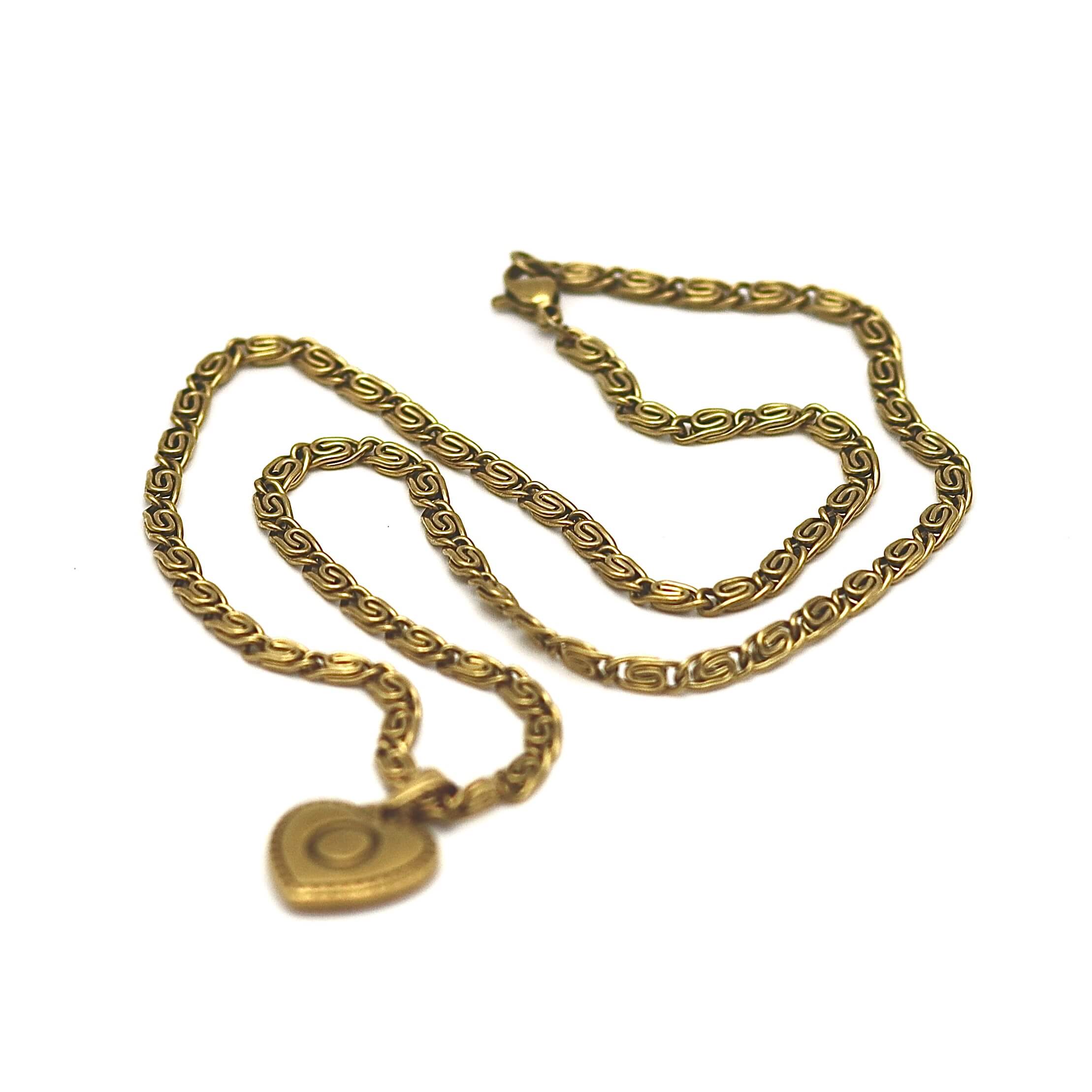 Vintage Initial Heart Pendant Necklace Gold