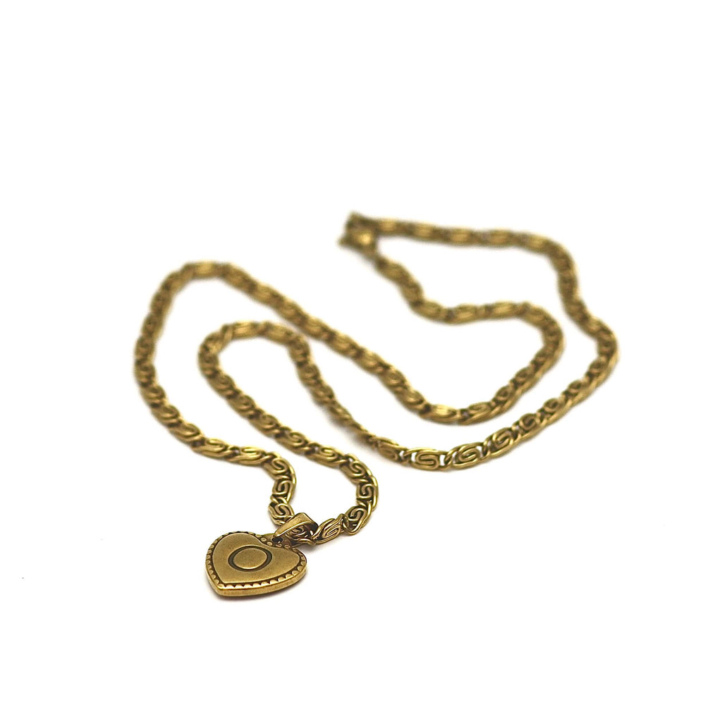 Vintage Initial Heart Pendant Necklace Gold