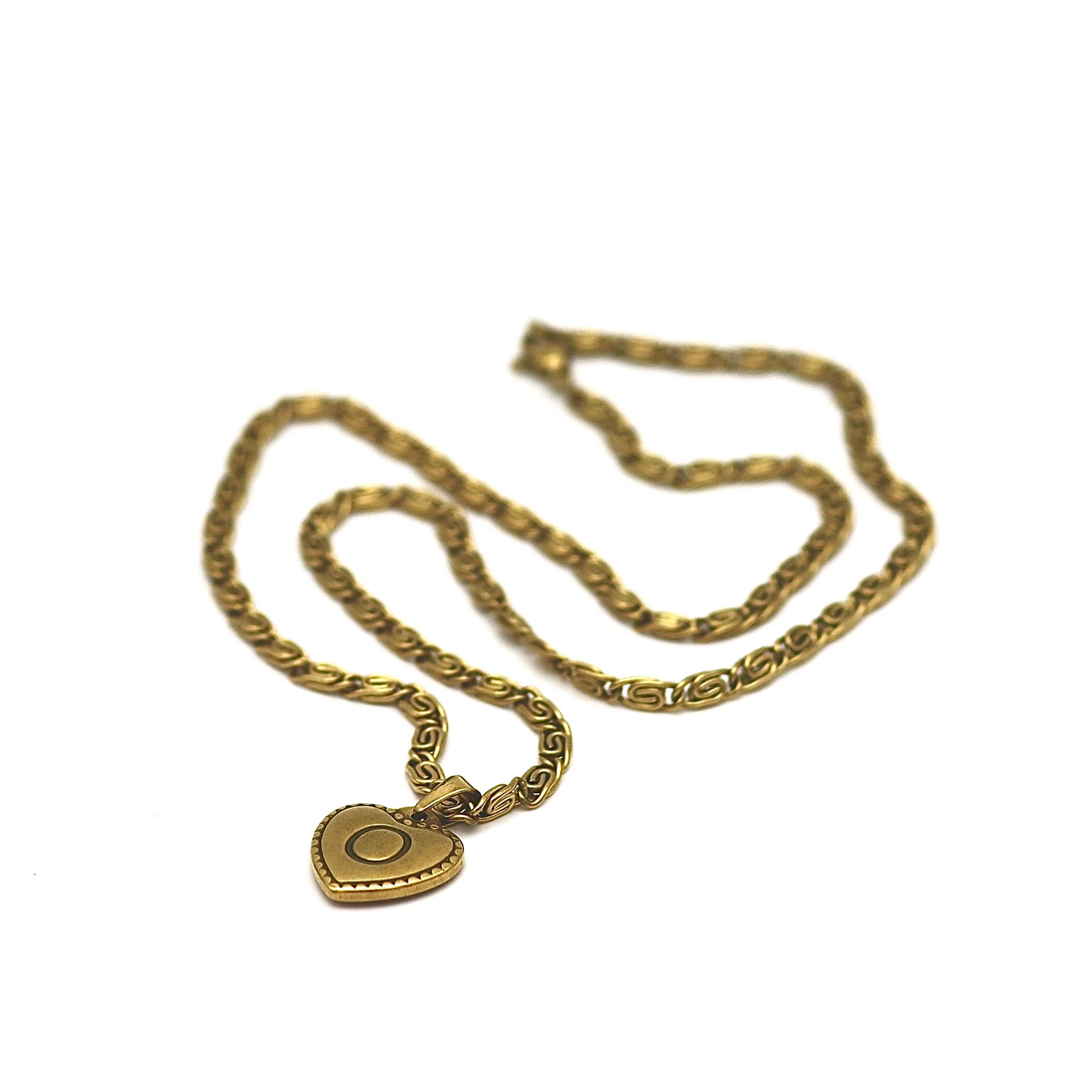 Vintage Initial Heart Pendant Necklace Gold